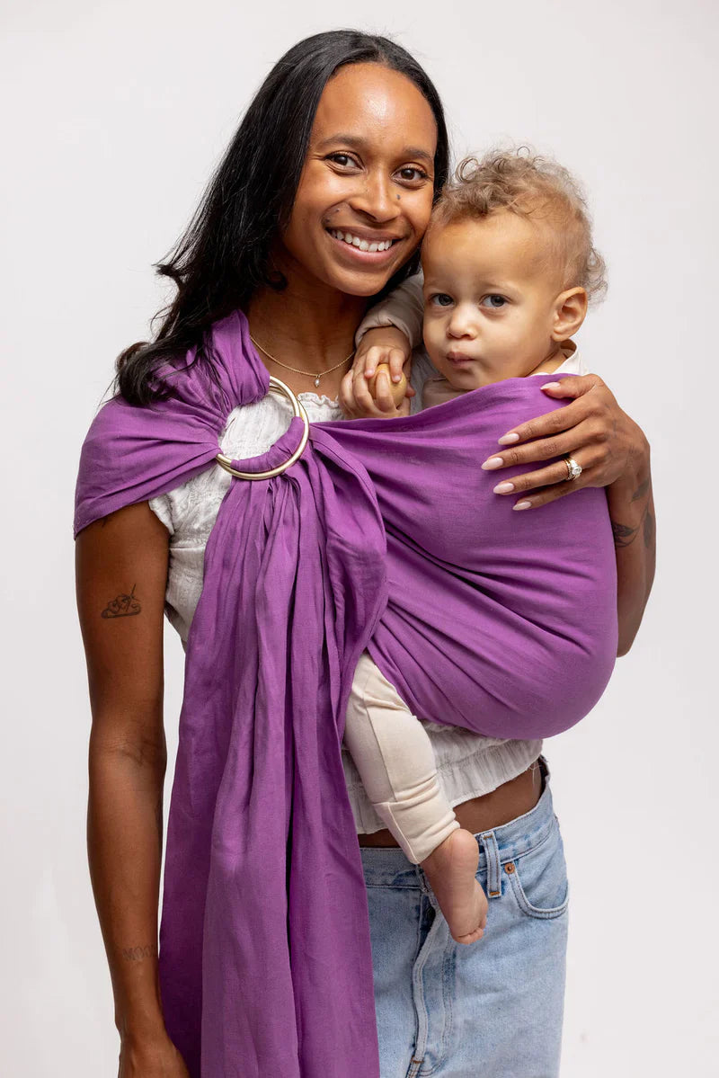 Berry & Shiny Silver Ring Sling Baby Carrier – Soft Adjustable Wrap