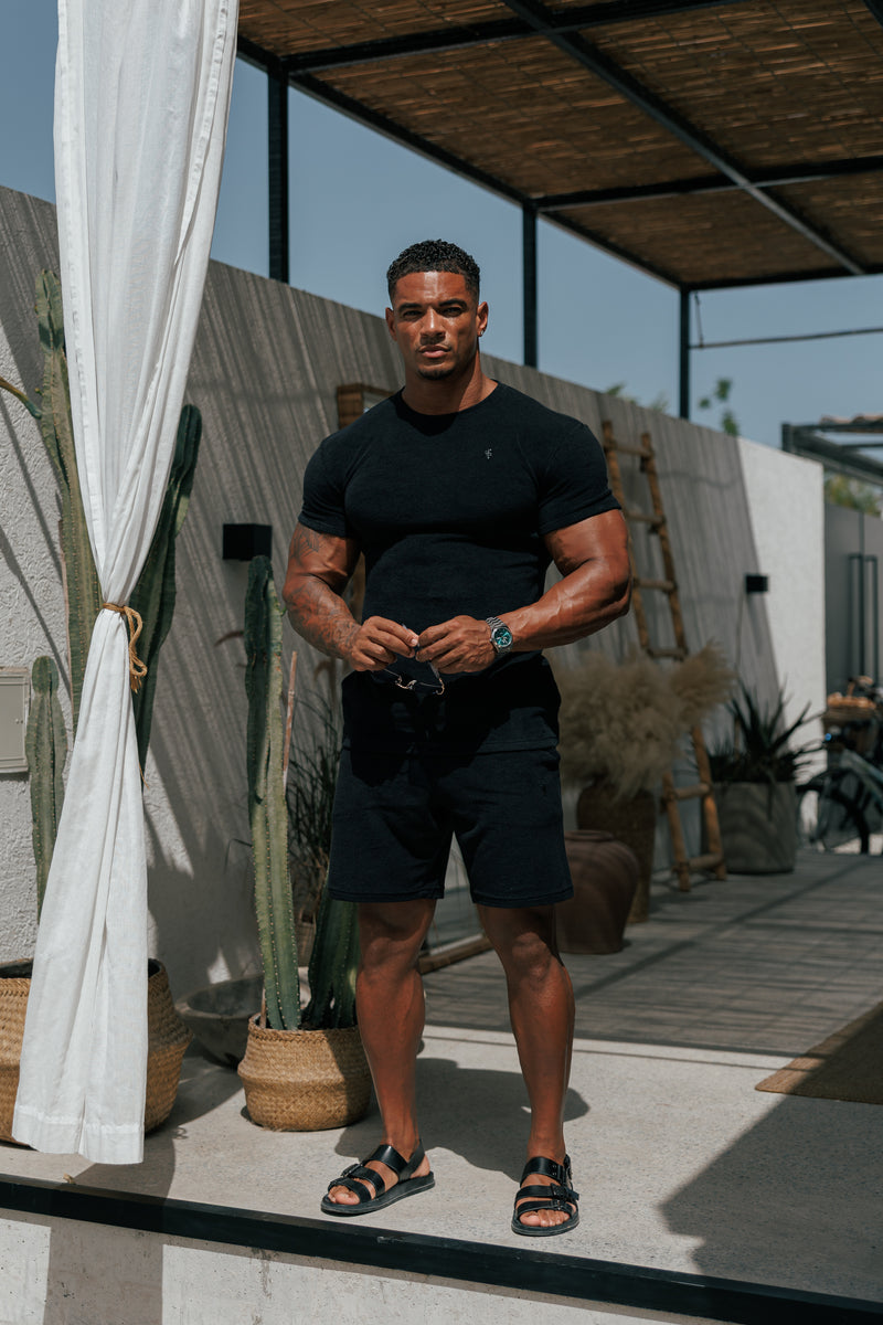 Black Towelling Shorts FSH817 – Soft Casual Lounge Shorts