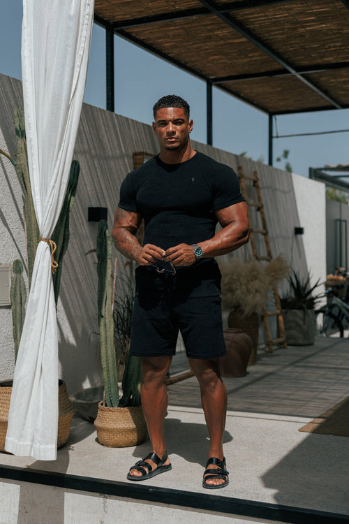 Black Towelling Shorts FSH817 – Soft Casual Lounge Shorts