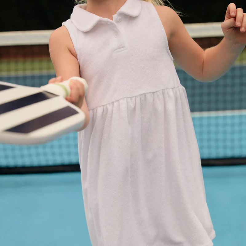 Girls White French Terry Tennis Dress – Comfortable Athletic Dress