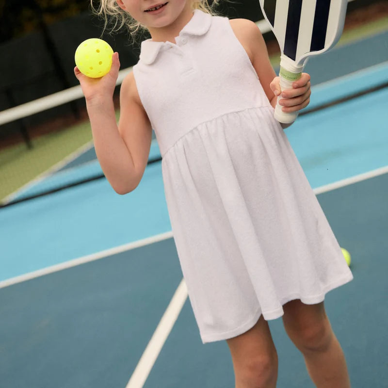 Girls White French Terry Tennis Dress – Comfortable Athletic Dress