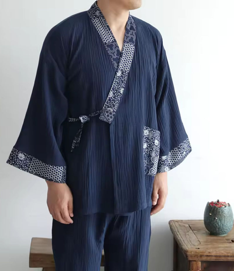 Sashiko Samue Set – Traditional Japanese Style Lounge Wear Set