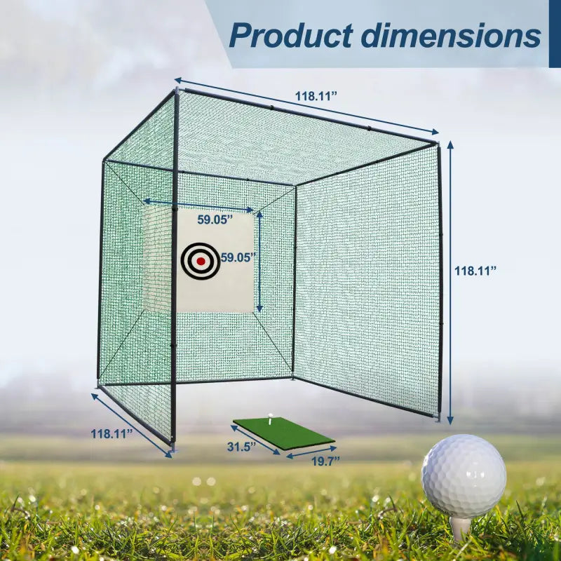 10x10x10FT Golf Practice Net Cage with Metal Frame Indoor Outdoor Hitting
