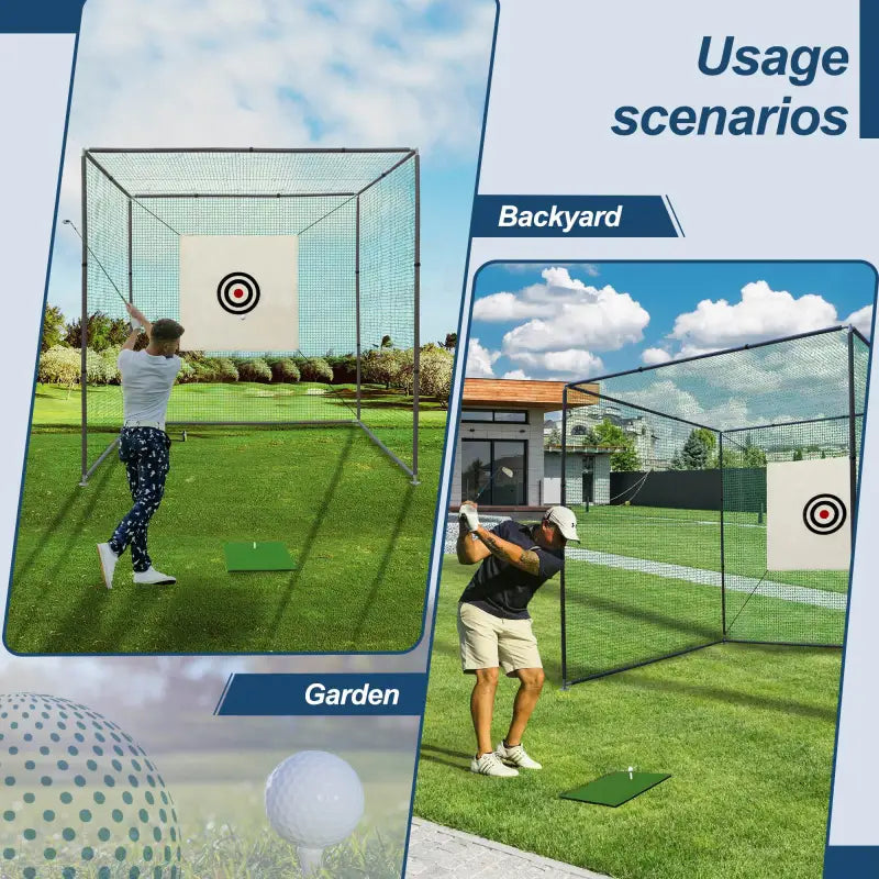 10x10x10FT Golf Practice Net Cage with Metal Frame Indoor Outdoor Hitting