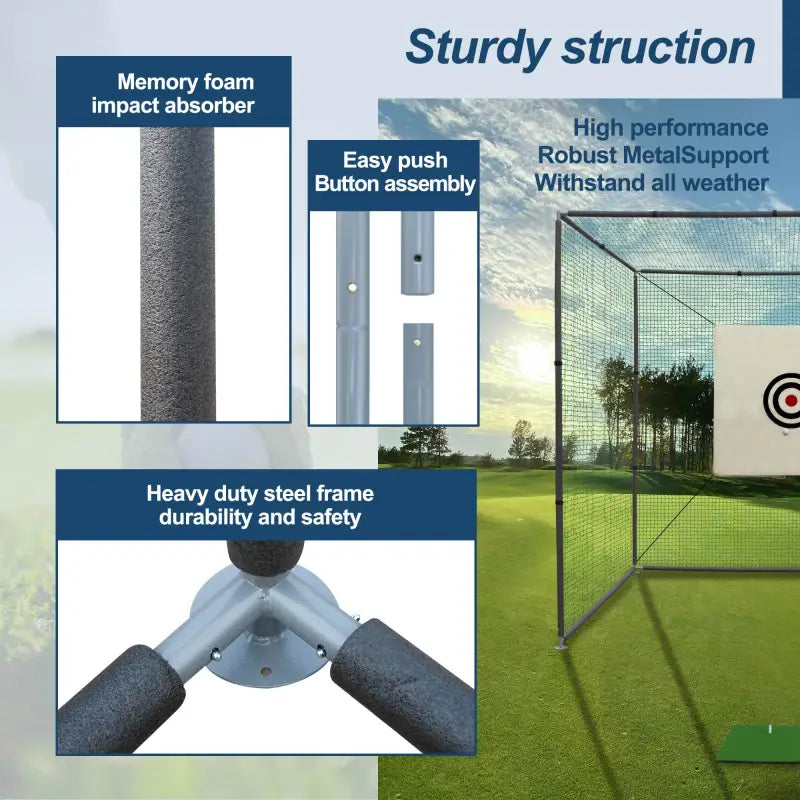 10x10x10FT Golf Practice Net Cage with Metal Frame Indoor Outdoor Hitting