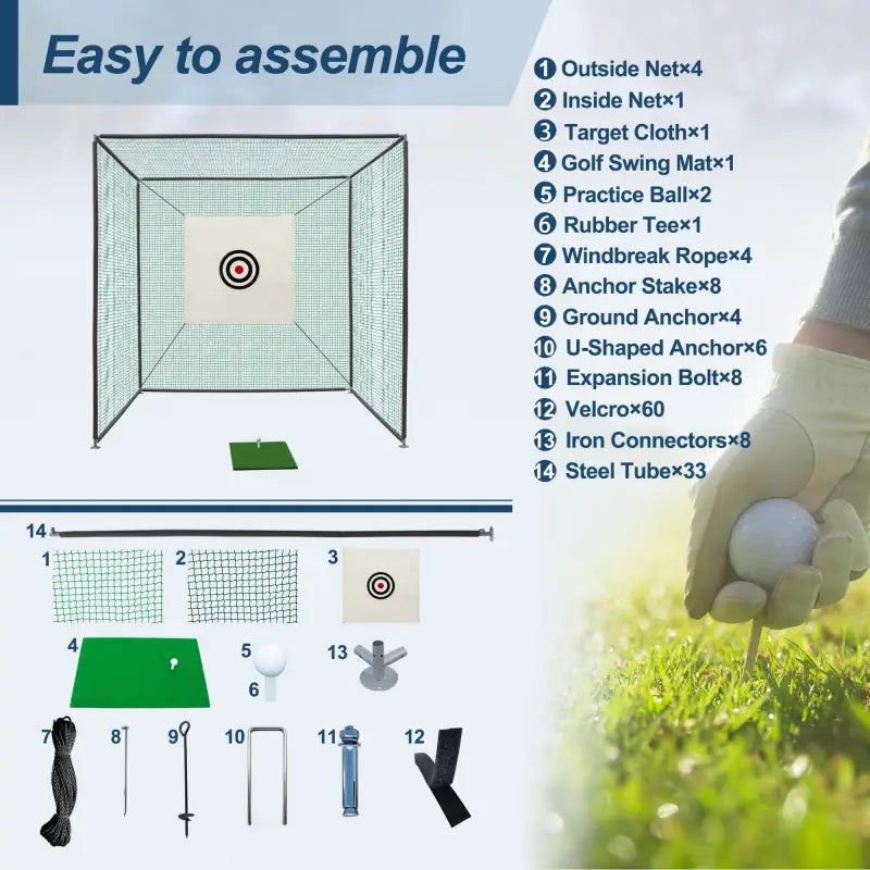 10x10x10FT Golf Practice Net Cage with Metal Frame Indoor Outdoor Hitting