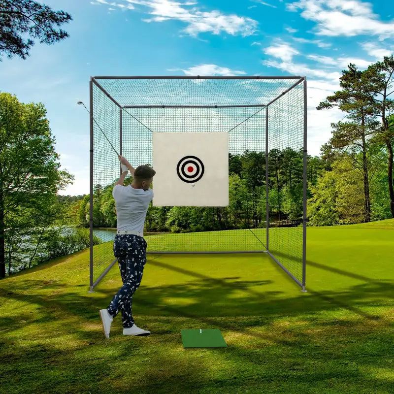 10x10x10FT Golf Practice Net Cage with Metal Frame Indoor Outdoor Hitting