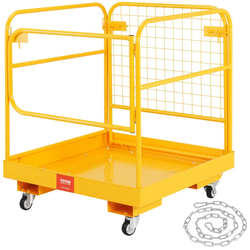 36x36in Forklift Safety Cage 1200LB Folding Work Platform with Wheels