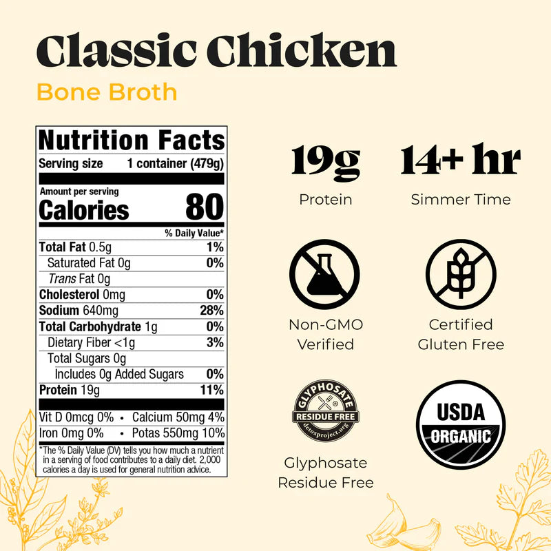 Chicken Bone Broth 16.9 oz Premium Savory Slow-Simmered Nutrient Rich Broth