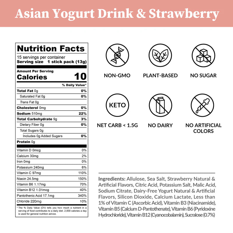 Yogurt Drink & Strawberry Electrolytes Zero Sugar Hydration Beverage Mix