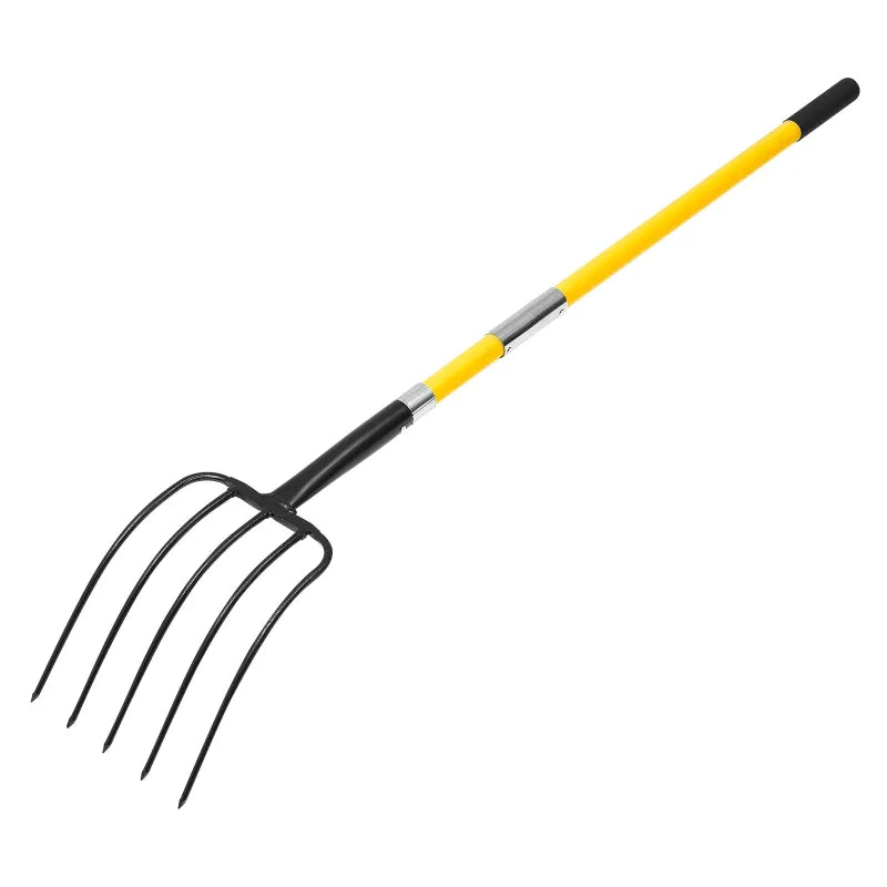57in Heavy Duty Garden Fork 5 Tine Digging Pitchfork with Fiberglass Handle
