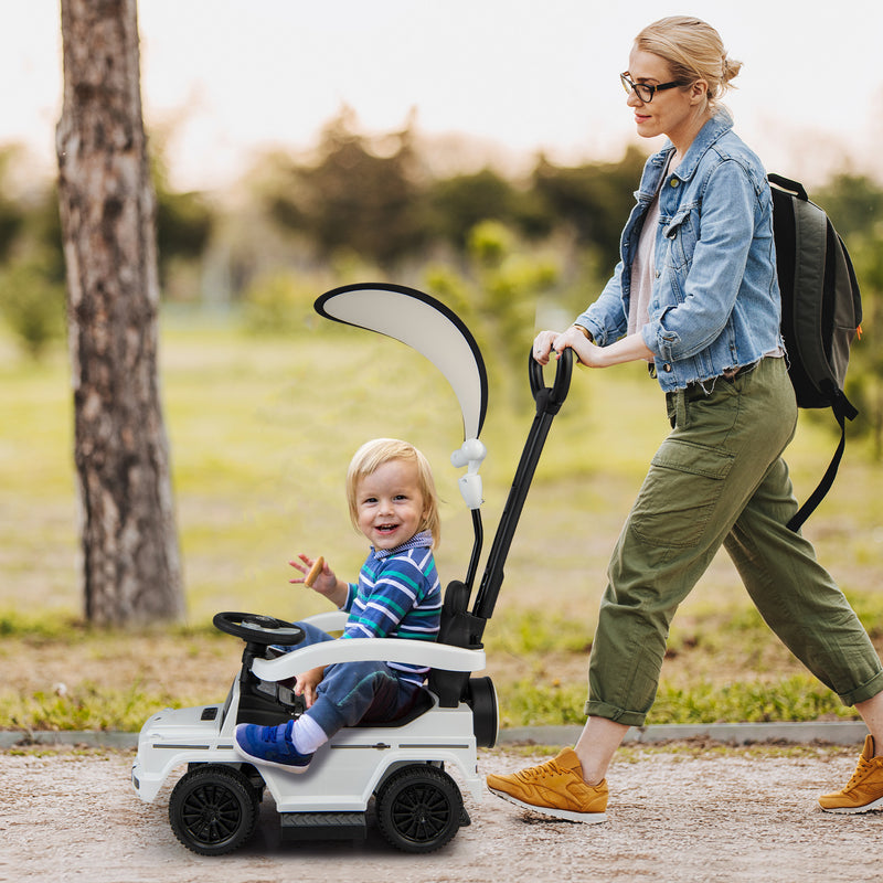 3-in-1 Mercedes G350 Ride-On Push Car | Stroller w/ Canopy (White)