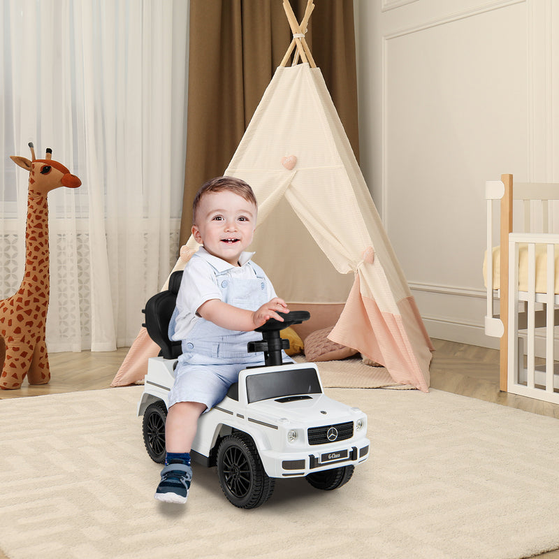 3-in-1 Mercedes G350 Ride-On Push Car | Stroller w/ Canopy (White)