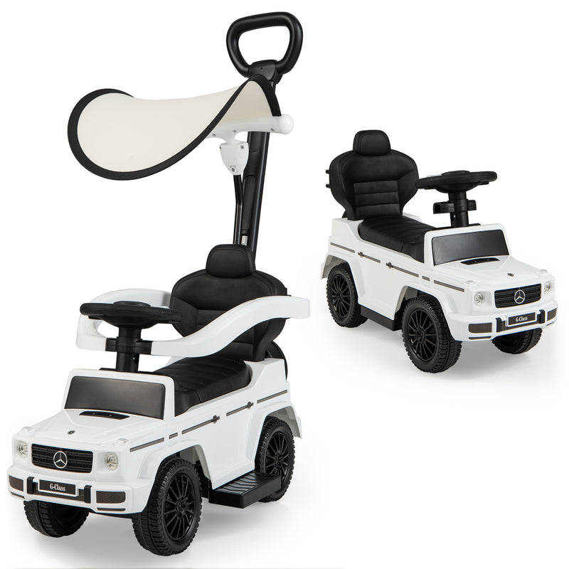 3-in-1 Mercedes G350 Ride-On Push Car | Stroller w/ Canopy (White)