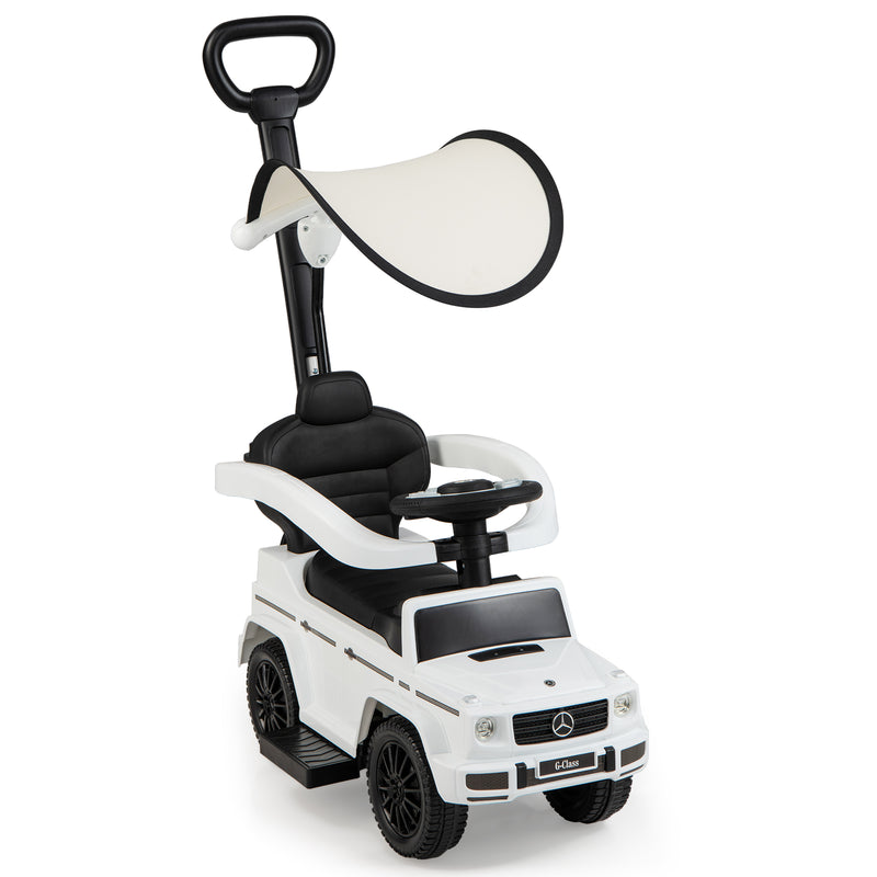 3-in-1 Mercedes G350 Ride-On Push Car | Stroller w/ Canopy (White)