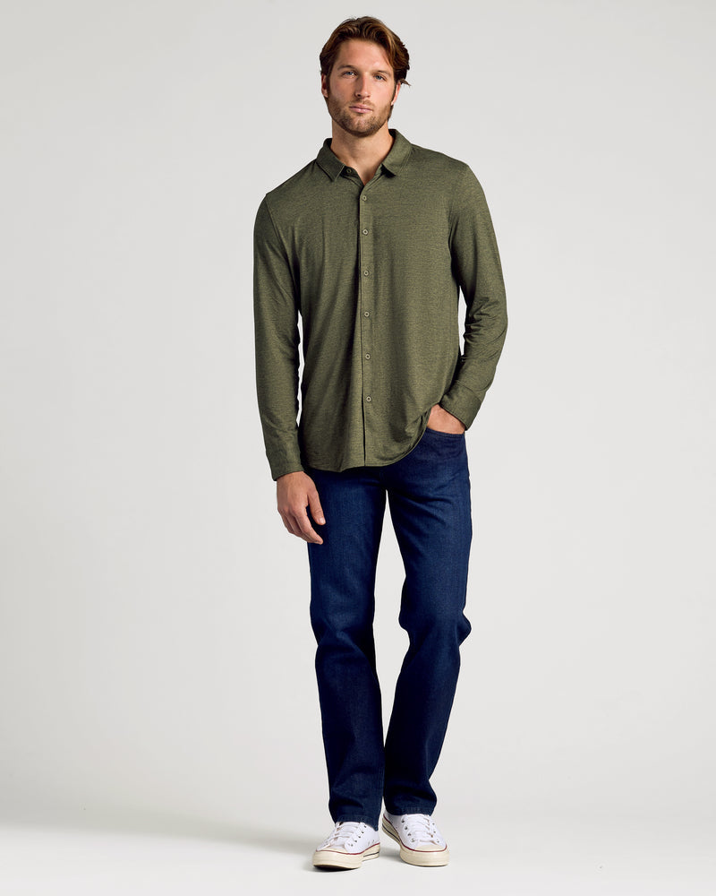 Dark Heather Military Green Long Sleeve Comfort Shirt