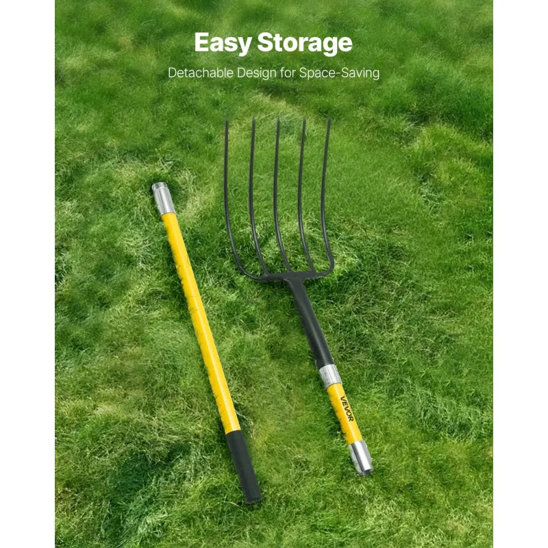 57in Heavy Duty Garden Fork 5 Tine Digging Pitchfork with Fiberglass Handle