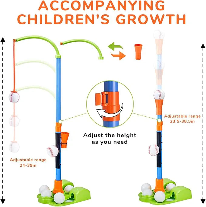 3-in-1 Kids T Ball Set Adjustable Height Baseball Training Toy Pitcher