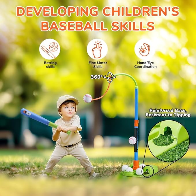 3-in-1 Kids T Ball Set Adjustable Height Baseball Training Toy Pitcher