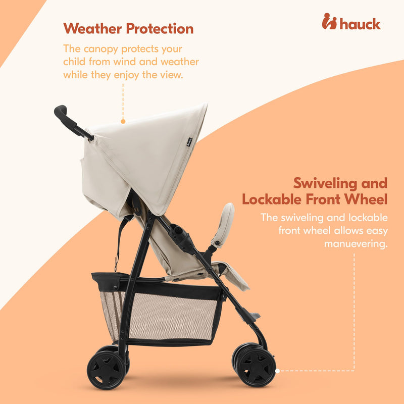 Hauck Lightweight Foldable Travel Stroller – Compact Sport Beige