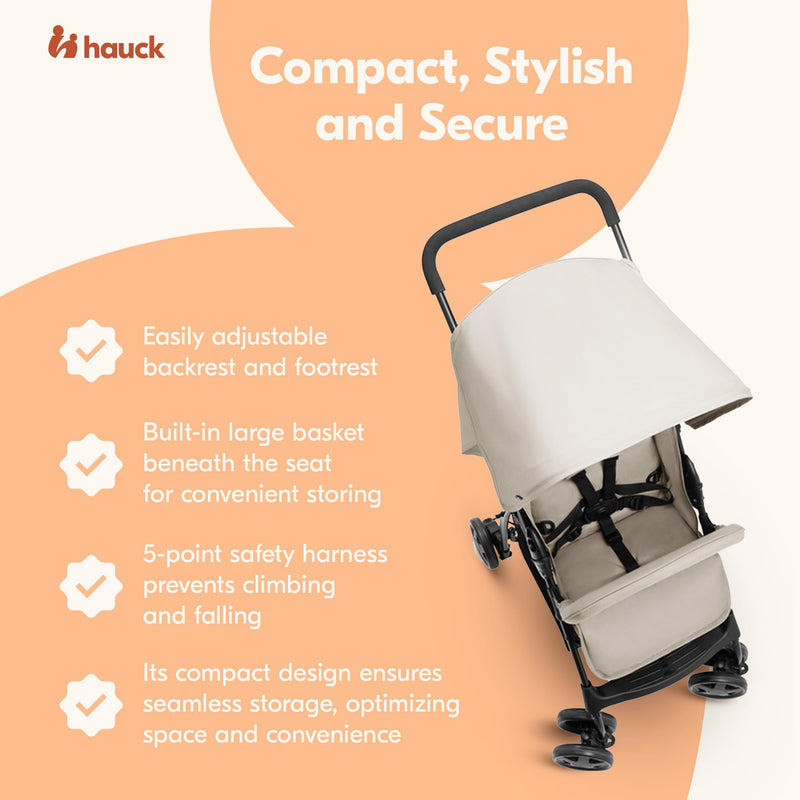 Hauck Lightweight Foldable Travel Stroller – Compact Sport Beige