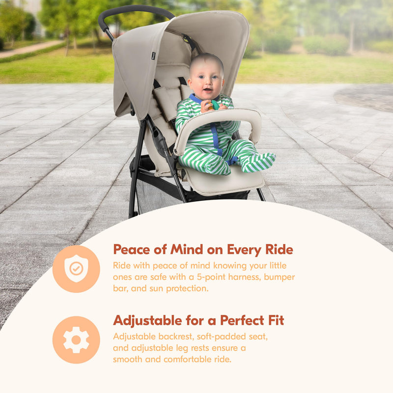 Hauck Lightweight Foldable Travel Stroller – Compact Sport Beige