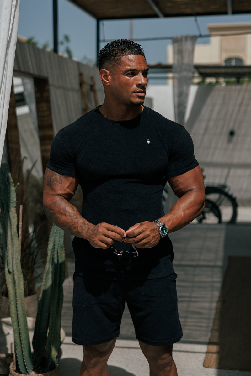 Black Towelling Shorts FSH817 – Soft Casual Lounge Shorts