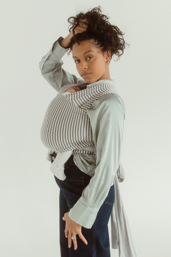 Grey Stripe Baby Wrap – Soft Breathable Infant Carrier Sling