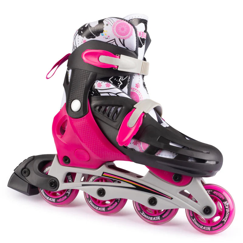 Adjustable Inline Skates Pink Kids Roller Skates with Growing Size Fit