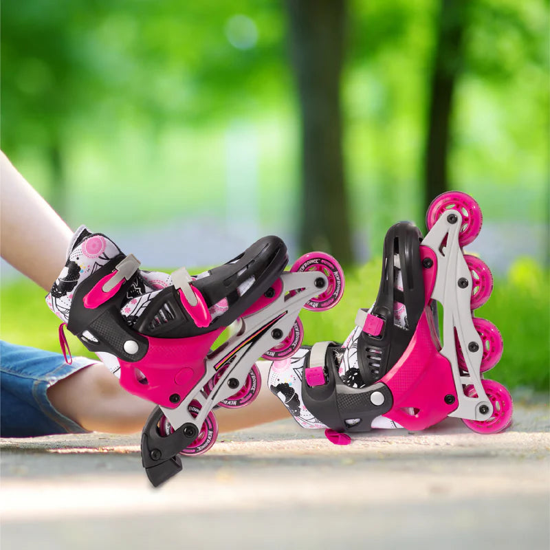 Adjustable Inline Skates Pink Kids Roller Skates with Growing Size Fit