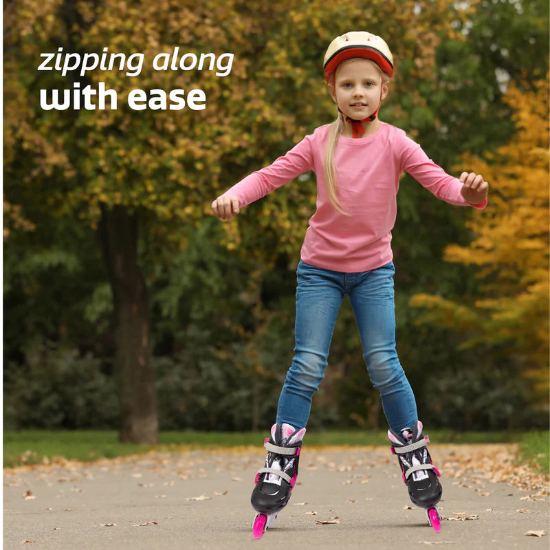 Adjustable Inline Skates Pink Kids Roller Skates with Growing Size Fit