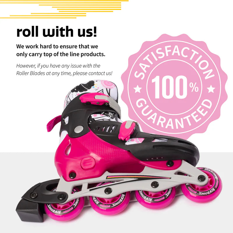 Adjustable Inline Skates Pink Kids Roller Skates with Growing Size Fit