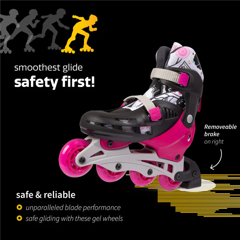 Adjustable Inline Skates Pink Kids Roller Skates with Growing Size Fit