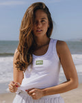 Logo Ribbed Tank White – Women’s Stretch Casual Everyday Top