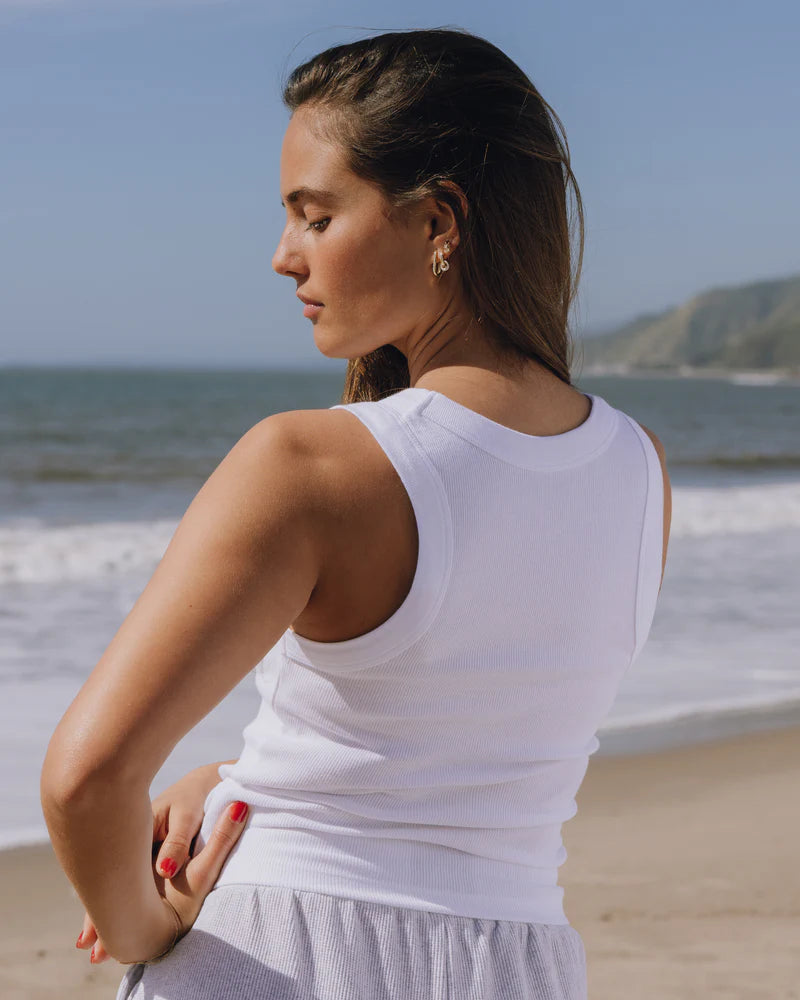 Logo Ribbed Tank White – Women’s Stretch Casual Everyday Top