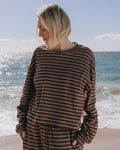 Striped Cotton Long Sleeve Mocha Coco Monochrome Patch Casual Top