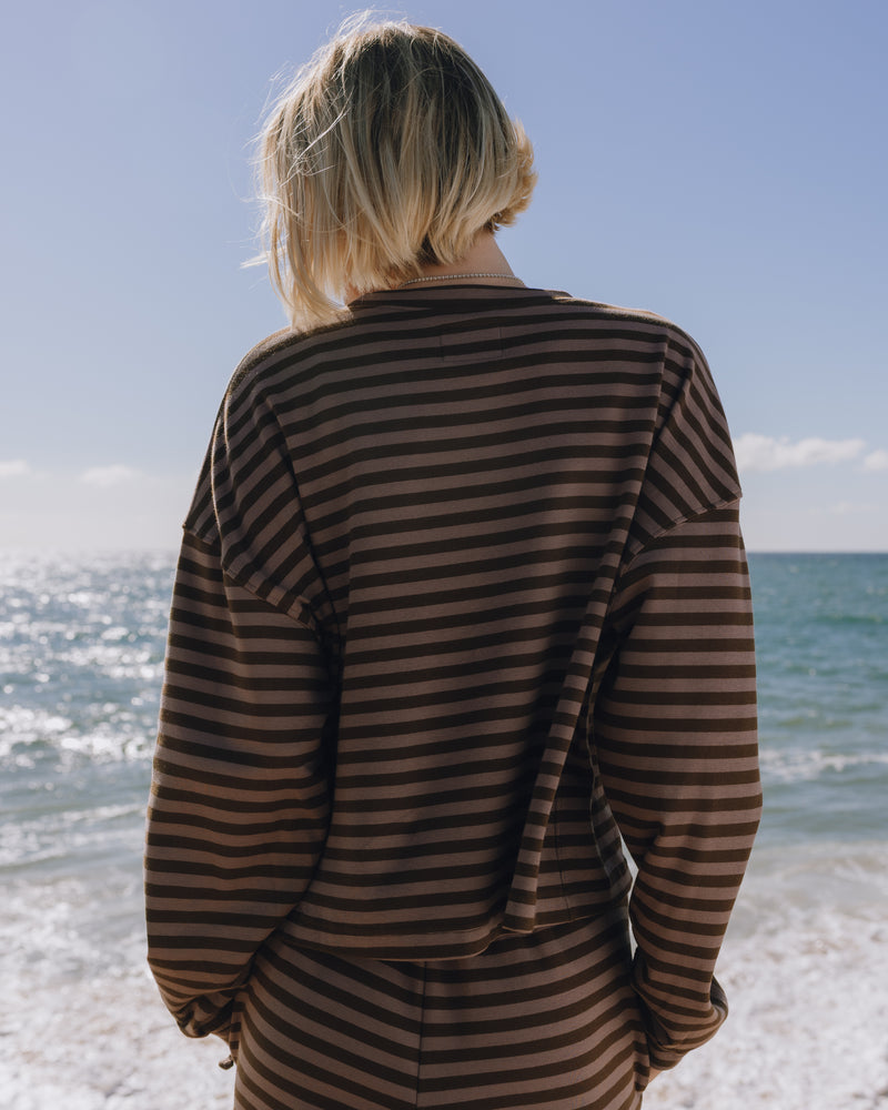 Striped Cotton Long Sleeve Mocha Coco Monochrome Patch Casual Top