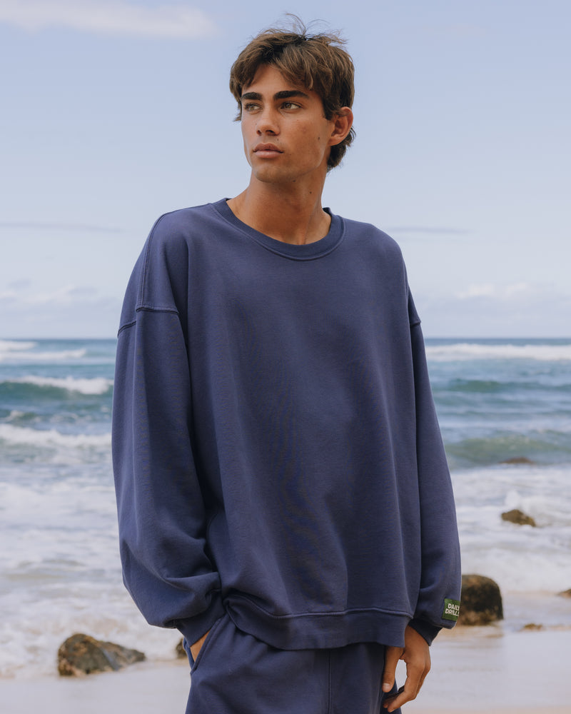 Unisex Oversized Crew Navy Relaxed Fit Casual Sweatshirt