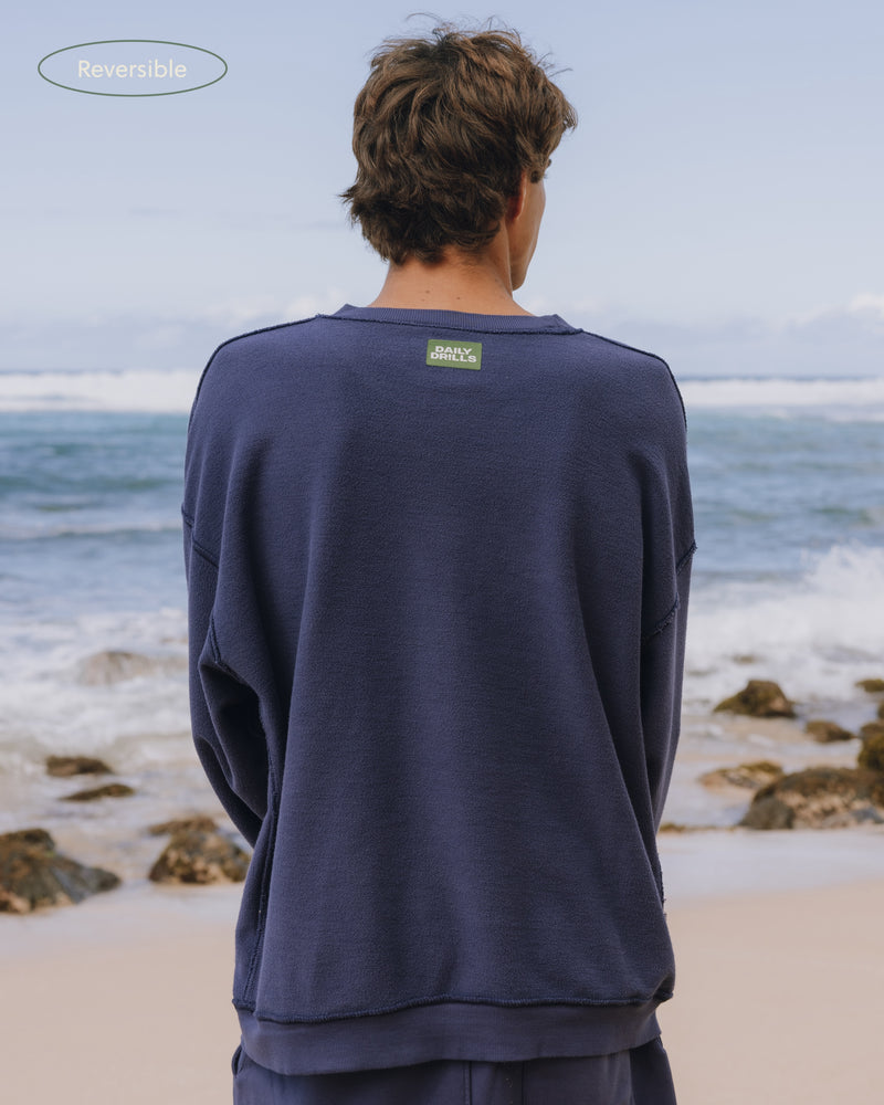 Unisex Oversized Crew Navy Relaxed Fit Casual Sweatshirt
