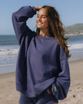 Unisex Oversized Crew Navy Relaxed Fit Casual Sweatshirt