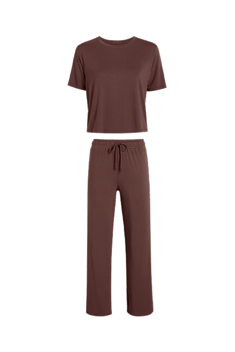 Pajama Set Coffee Print Soft Sleepwear Loungewear Cozy 2 Piece Set