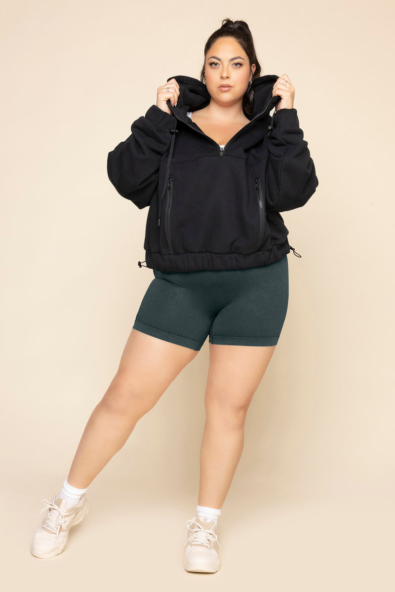 Half Zip Warm Up Hoodie Black Athletic Pullover Soft Fleece Activewear