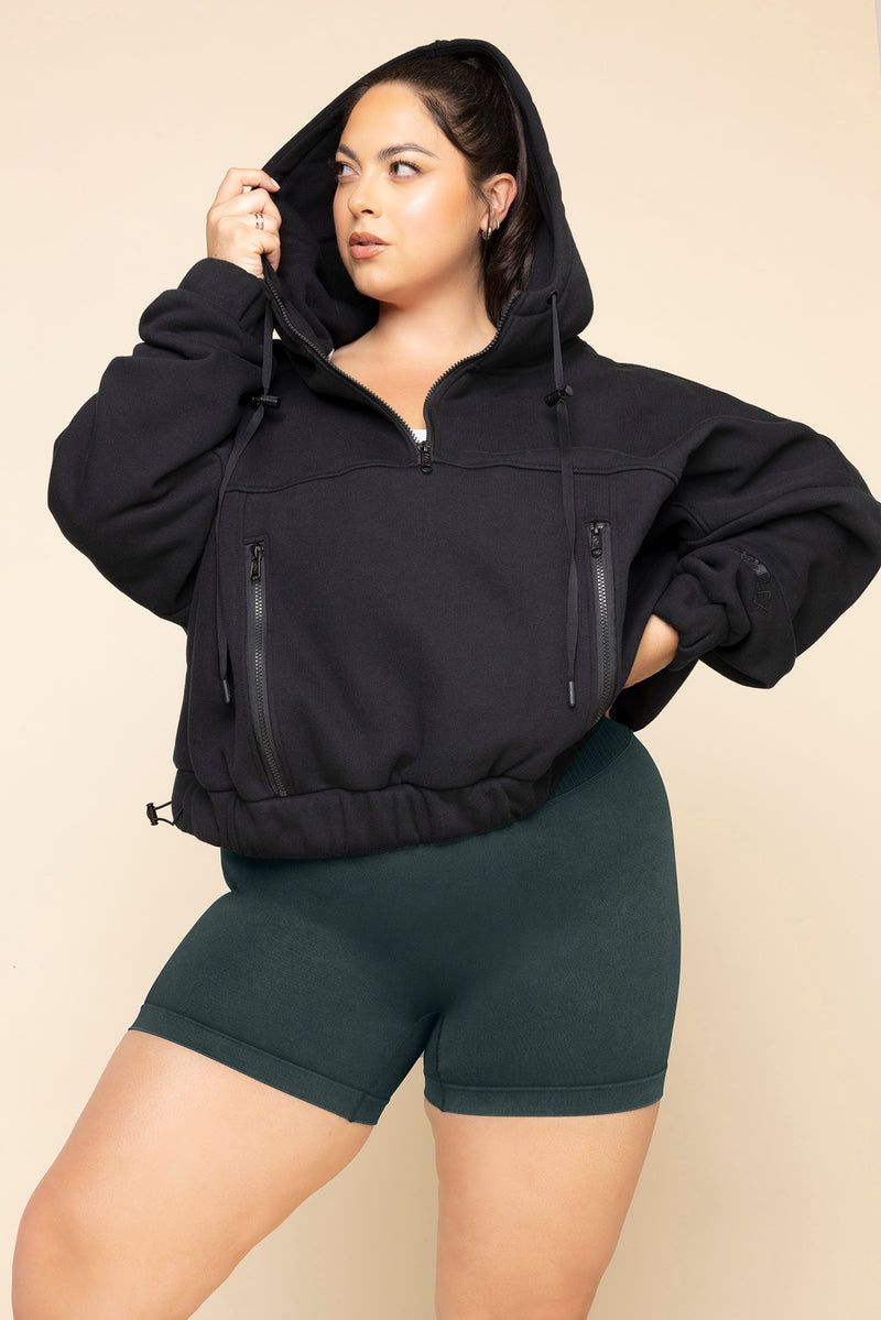 Half Zip Warm Up Hoodie Black Athletic Pullover Soft Fleece Activewear