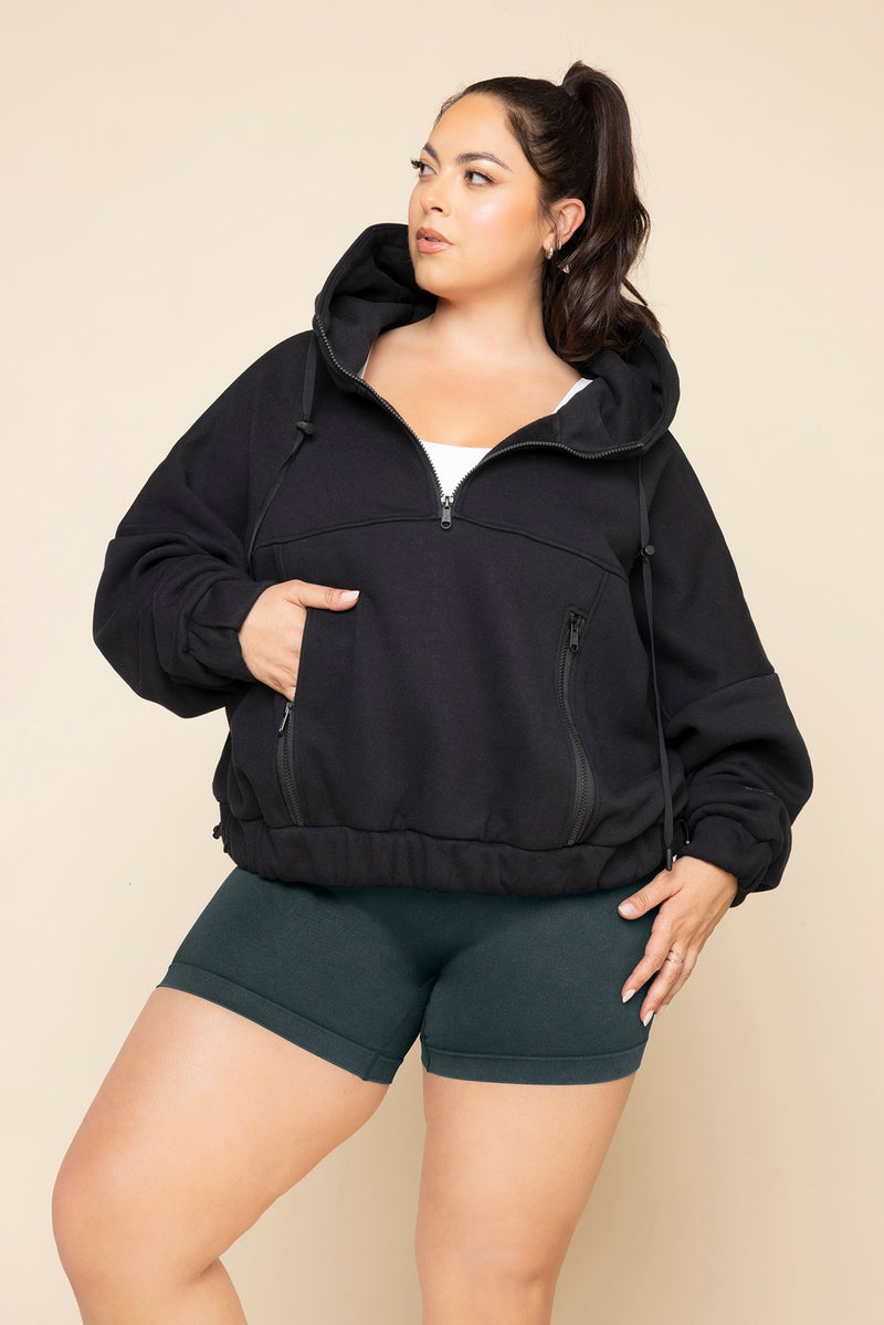 Half Zip Warm Up Hoodie Black Athletic Pullover Soft Fleece Activewear