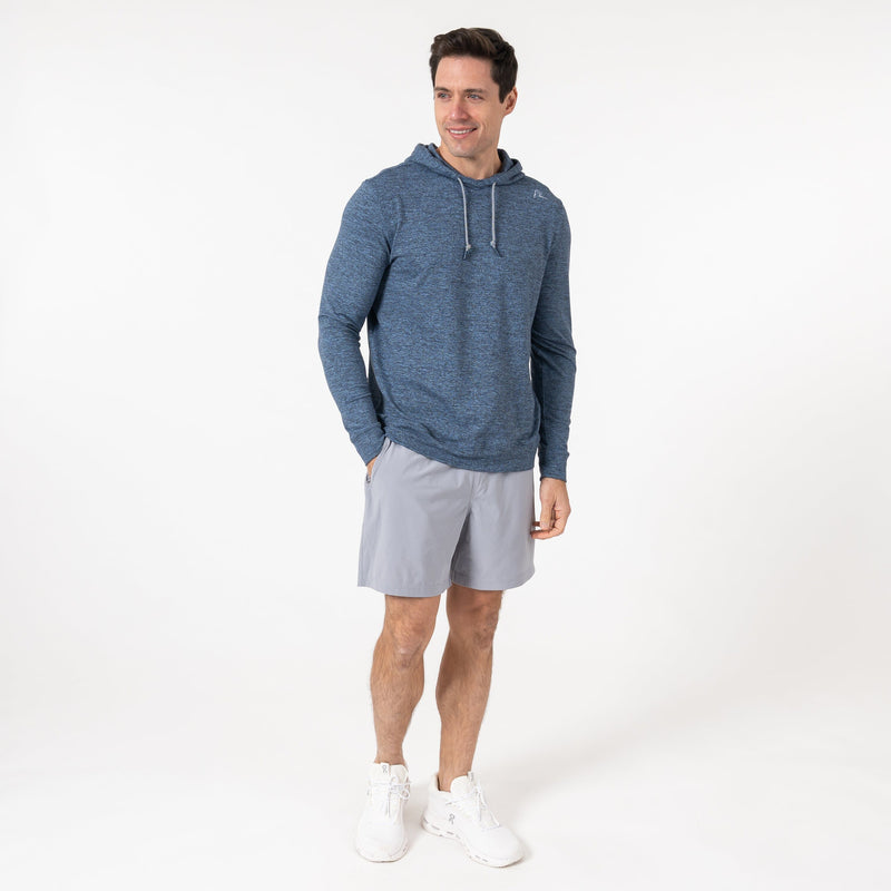 Hesi Performance Hoodie Heather Blue Navy Lightweight Athletic Fit