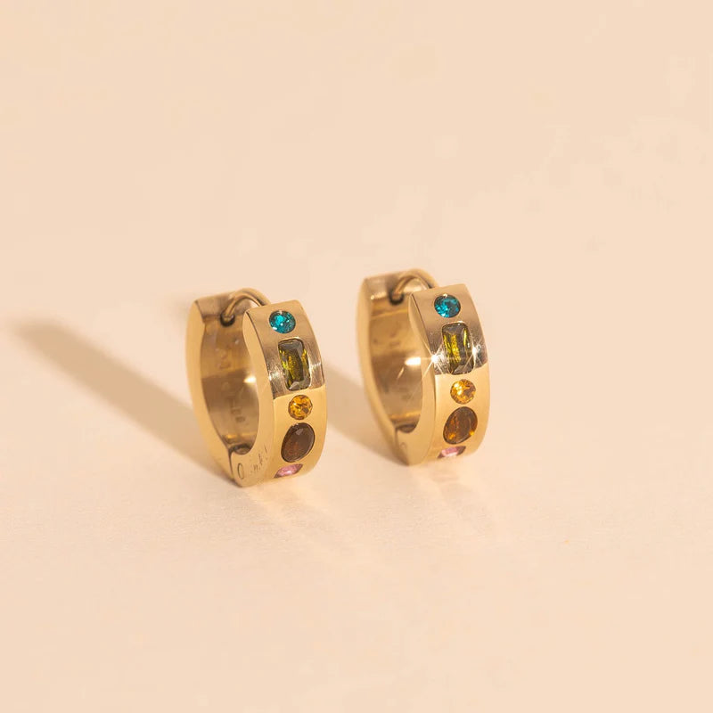 Gemstone Chunky Huggie Hoop Earrings – Bold Elegant Jewelry