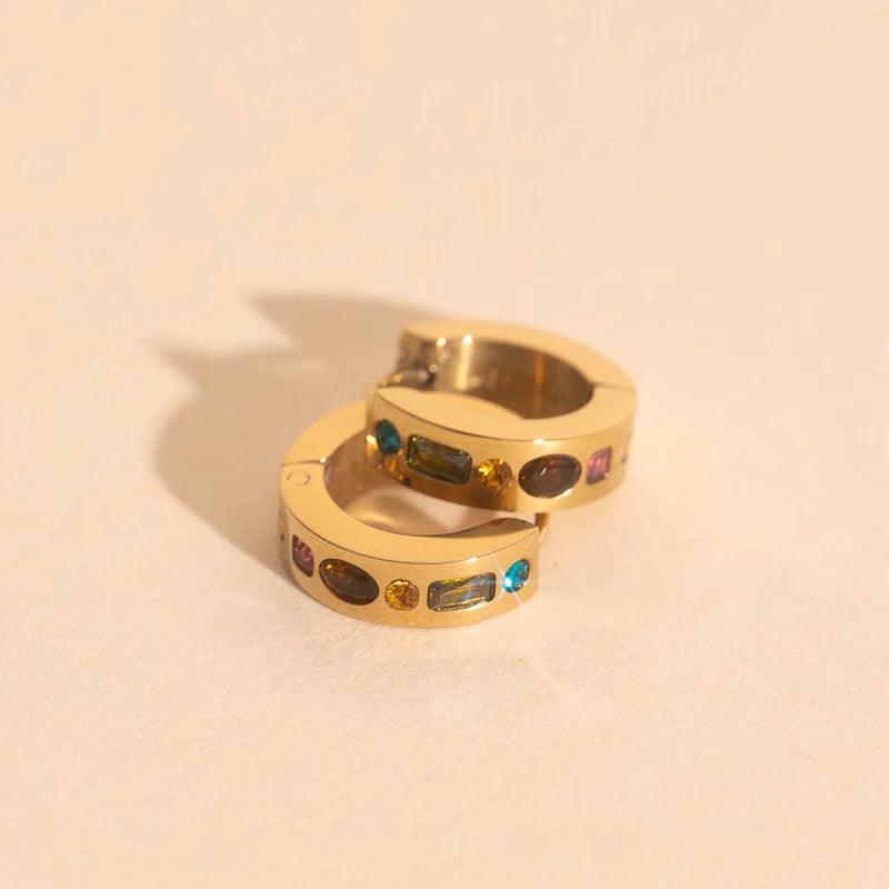 Gemstone Chunky Huggie Hoop Earrings – Bold Elegant Jewelry