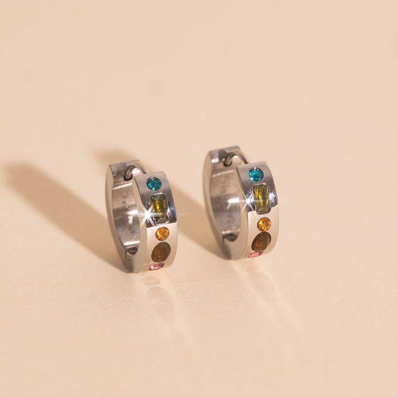 Gemstone Chunky Huggie Hoop Earrings – Bold Elegant Jewelry