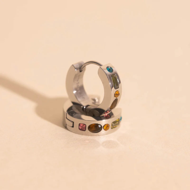 Gemstone Chunky Huggie Hoop Earrings – Bold Elegant Jewelry