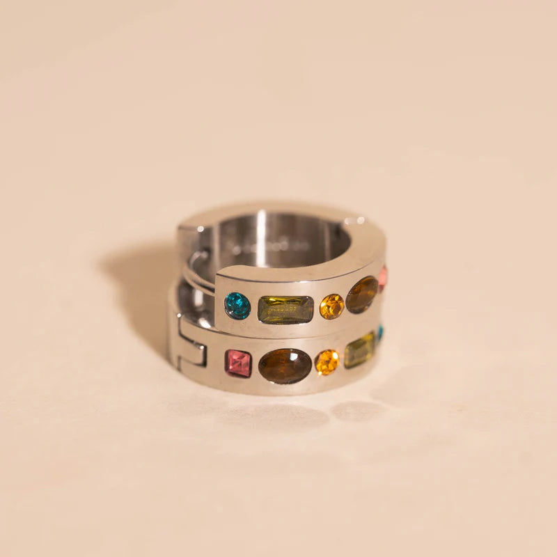 Gemstone Chunky Huggie Hoop Earrings – Bold Elegant Jewelry